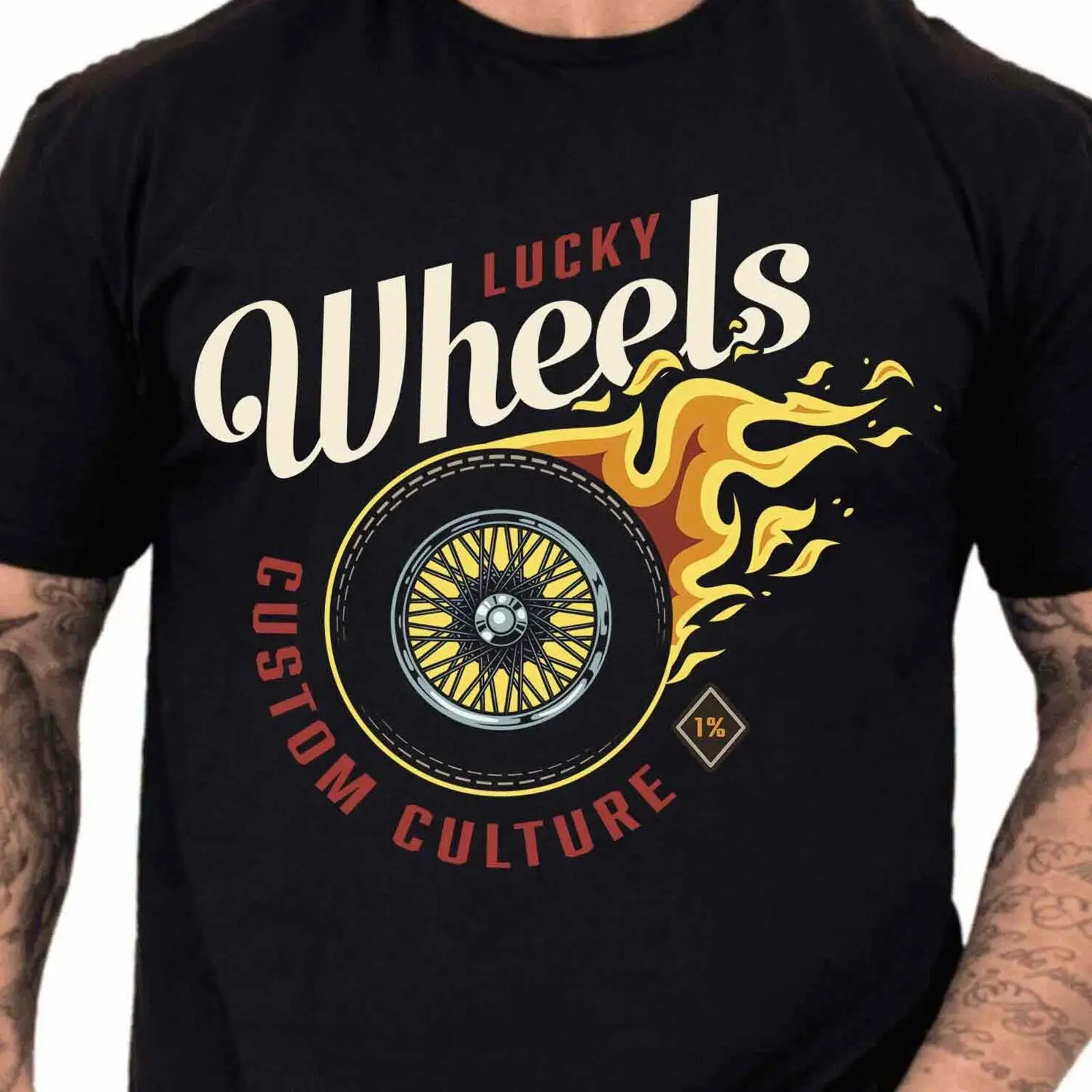 Vintage Fashion Wheel - T-shirt personnalisé Lucky Wheels Flaming Tire