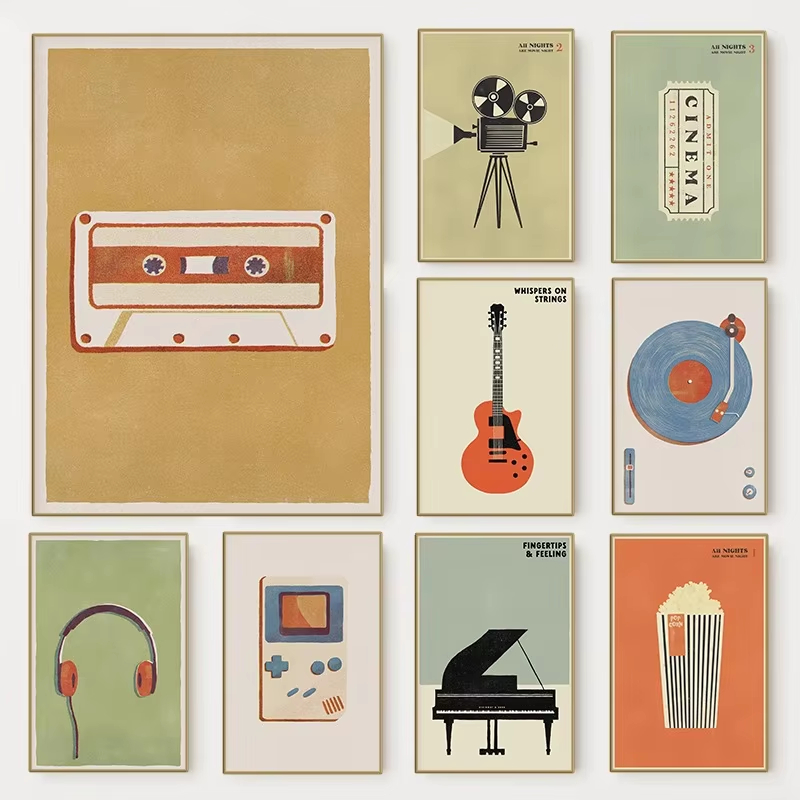 Vintage Fashion Illustrations - Affiche d'instrument de musique pop médiévale