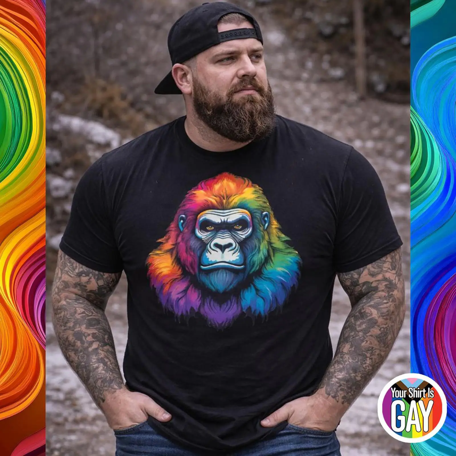 Vintage Fashion Community - T-shirt Gay Gorilla Pride, motif Ours